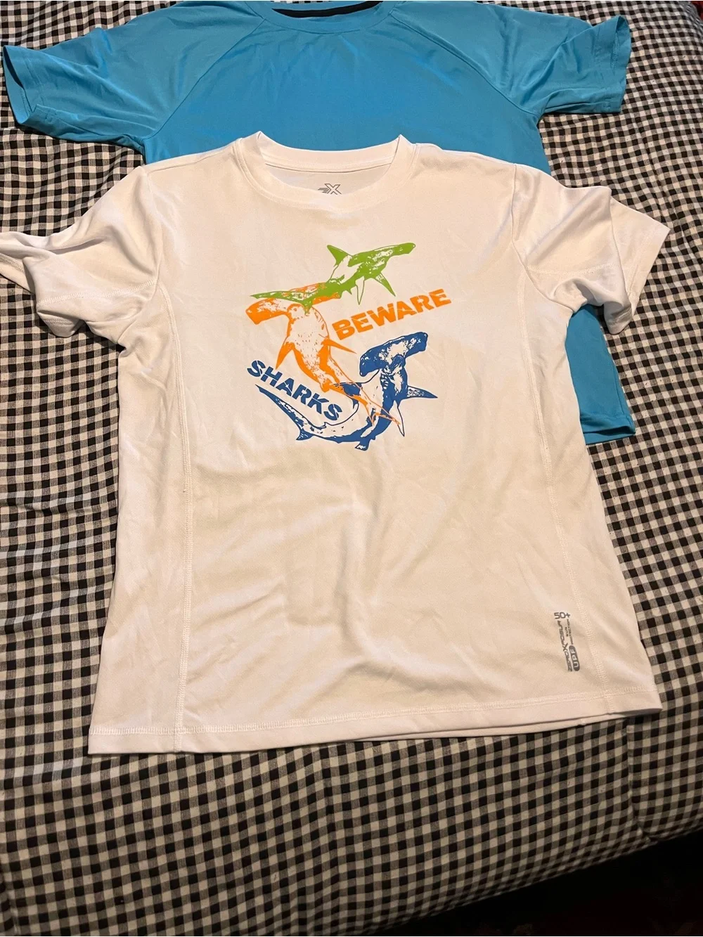 Size 18/20 boys swim shirts and swim trunks